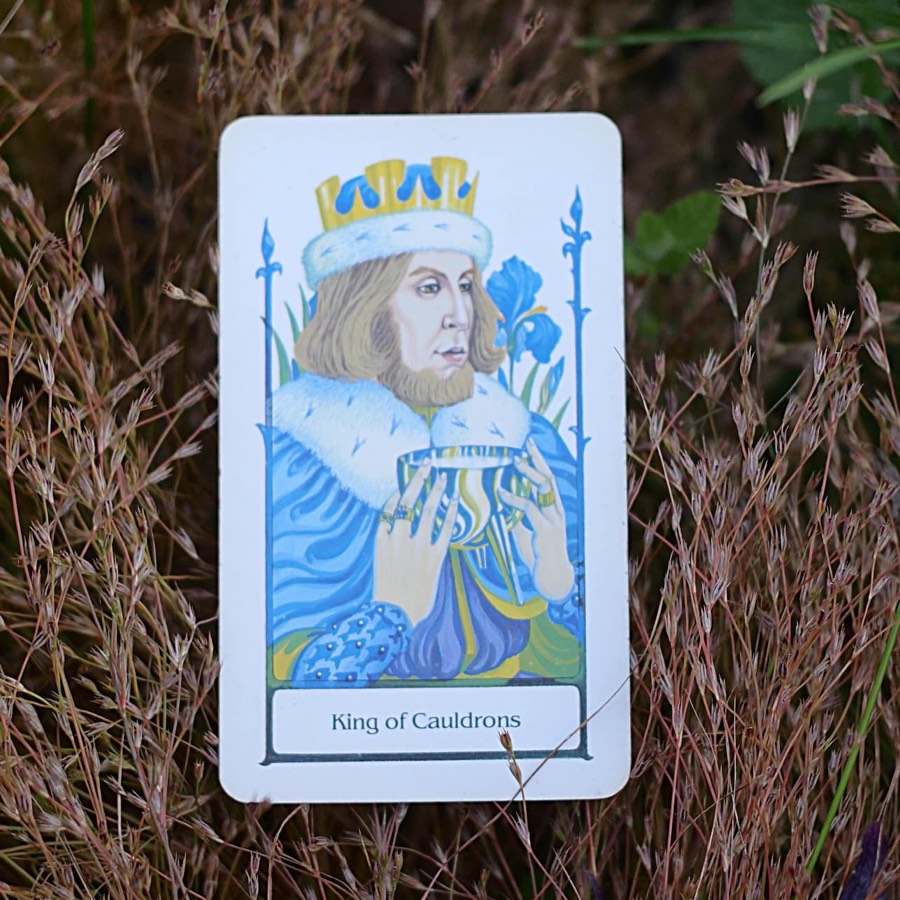 The King of Cups tarot card photographed outdoors